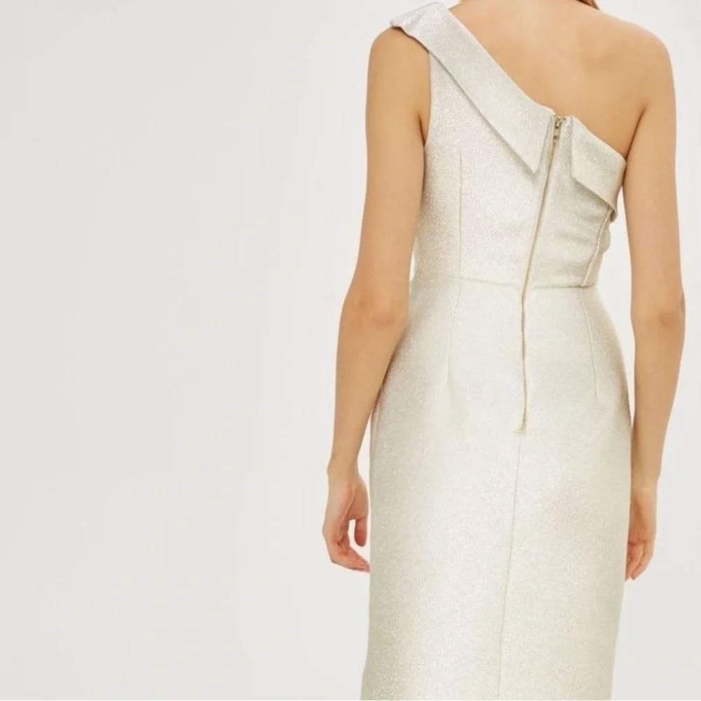 Topshop Tinsel gold one shoulder sparkle glitter dress 6 - Picture 5 of 13